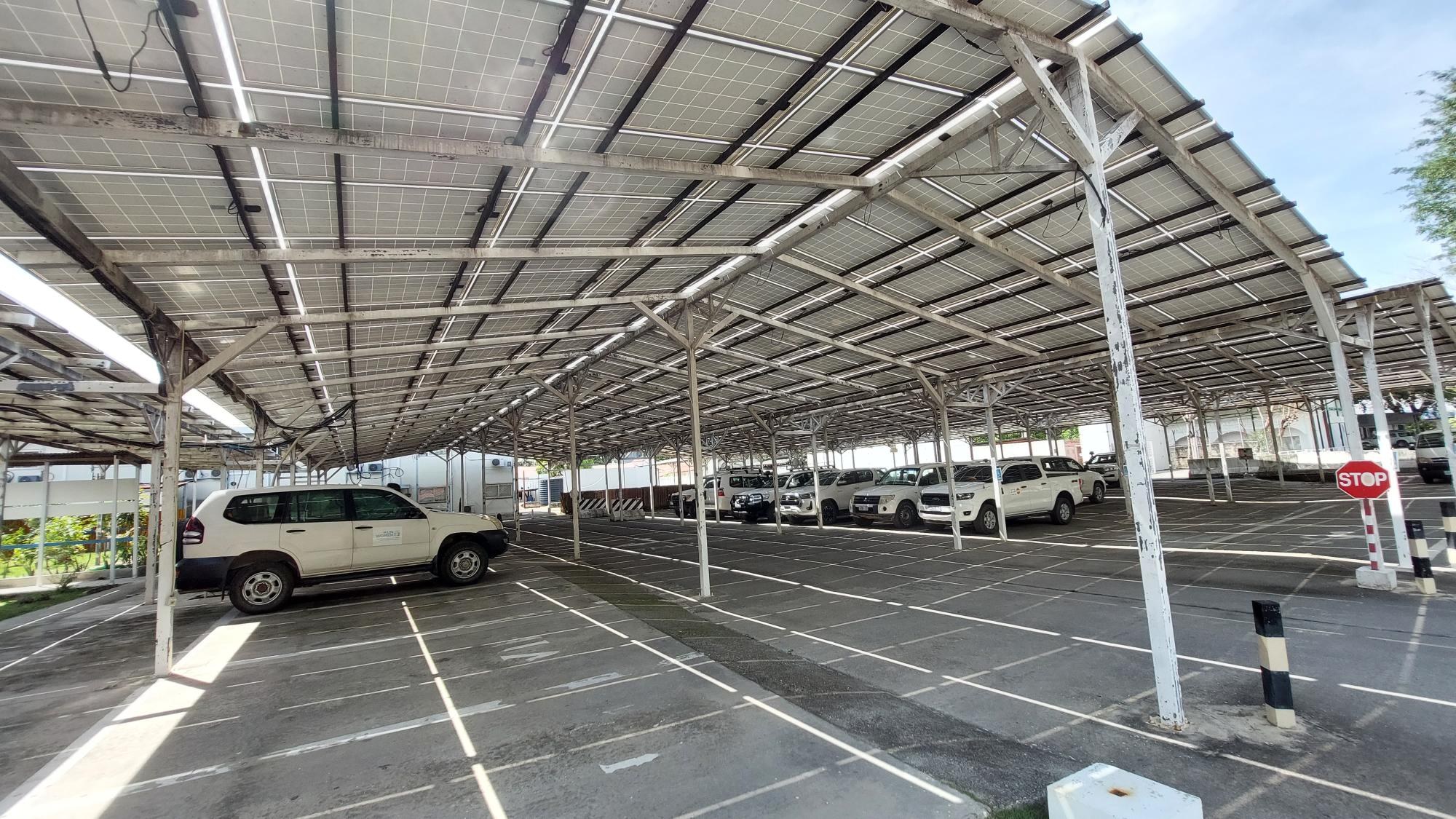 Photovoltaic modules installed above a car park in Timor-Leste